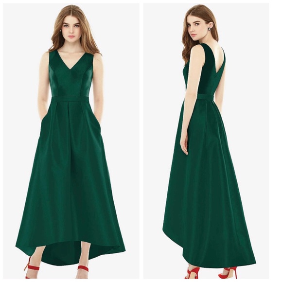 NWT Alfred Sung Satin High Low Gown Hunter Green Size 6 - Picture 4 of 10